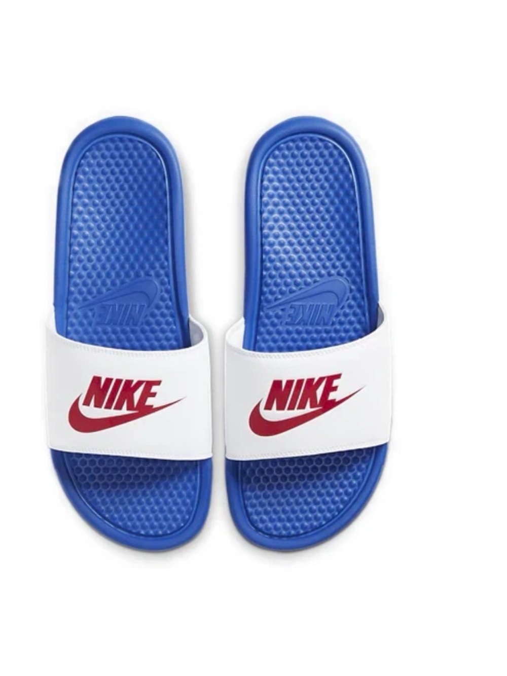 New Nike Men’s Blue Slide Sandals with White Strap and Red Logo Size 11,  12